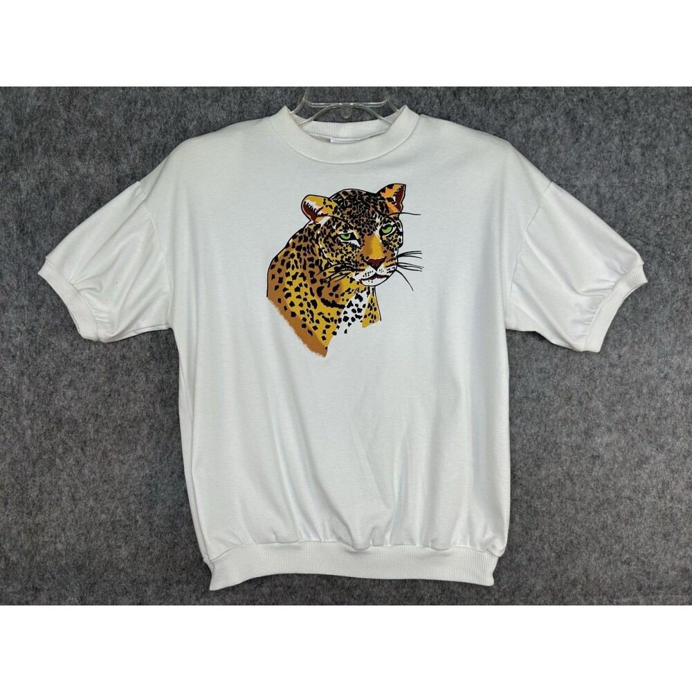 Vtg Pierre Lamonte Women’s Cheetah Graphic Print Short Sleeve Blouse Top Medium